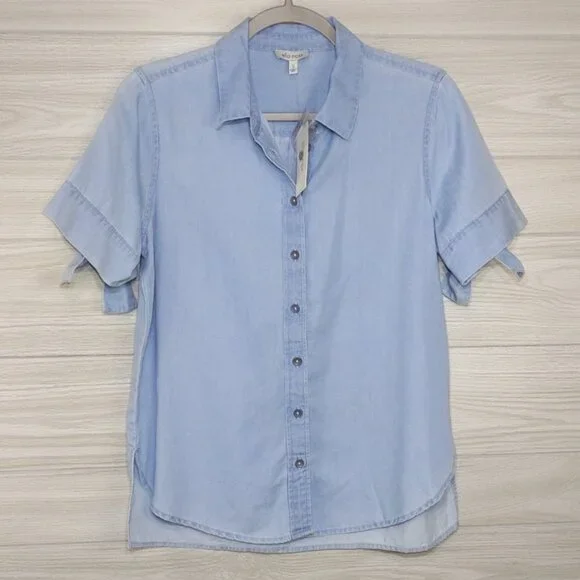 NEW ella moss Chambray Tie Sleeve Top S - Picture 1 of 7